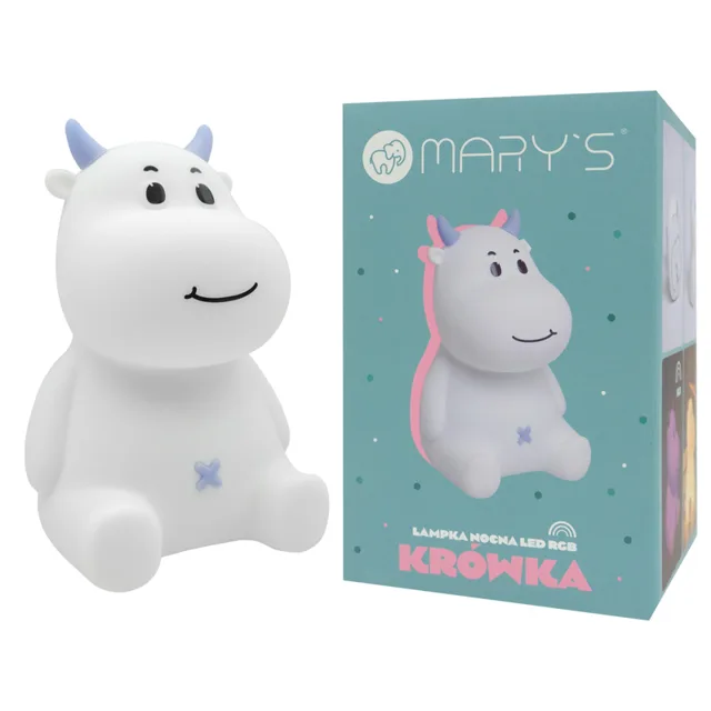 MARY’S LED silikonová noční lampička RGB - kravička, modrá