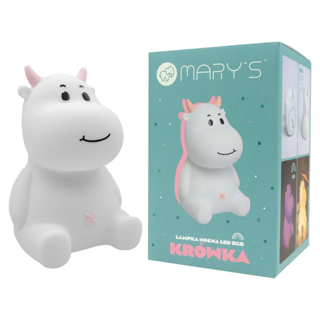 MARY’S LED silikonová noční lampička RGB - kravička, růžová