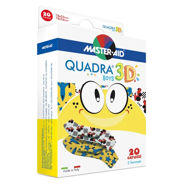 MASTER AID Quadra 3D Chlapci dětská barevná náplast 20 kusů 2 velikosti