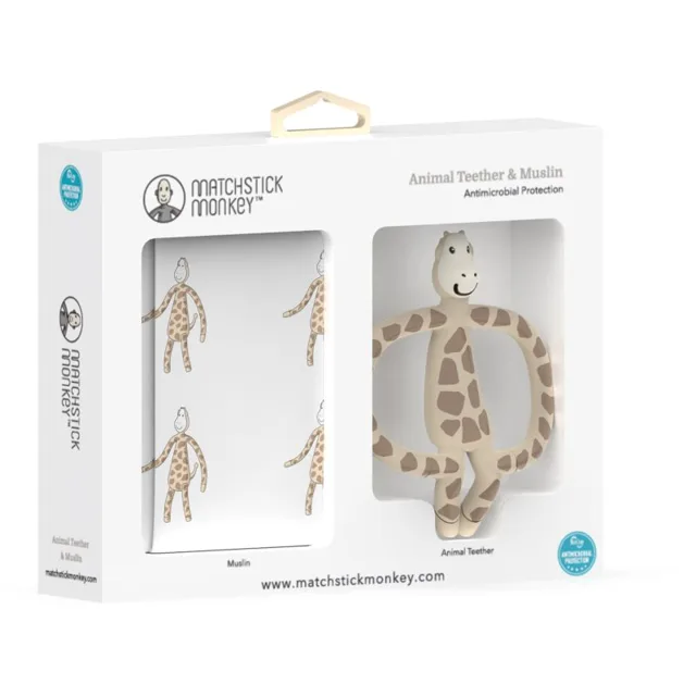 Matchstick Monkey Animal Teether & Muslin Giraffe dárková sada pro děti