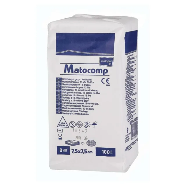 MATOCOMP komprese z gázy 7,5x7,5 cm 100 kusů