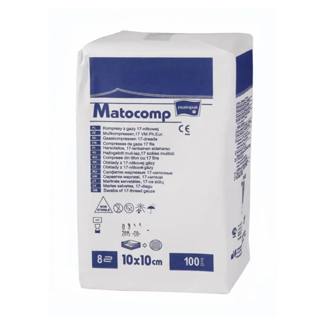 MATOCOMP nesterilní komprese z gázy 10x10 cm 100 kusů