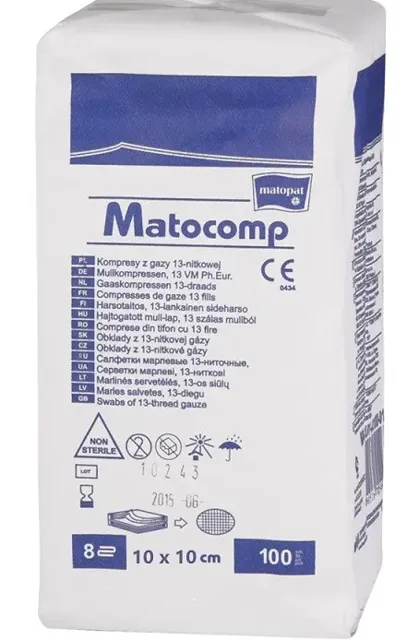 MATOPAT MATOCOMP KOMPRESY Z GÁZY NESTERILNÍ 10CMX10CM,8 VRSTEV,17 N