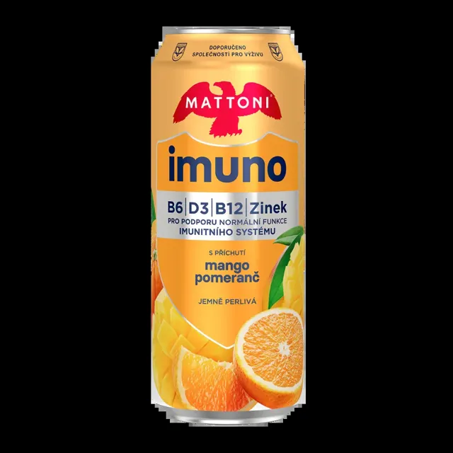 Mattoni Minerální voda jemně perlivá Imuno mango pomeranč, plechovka 500 ml