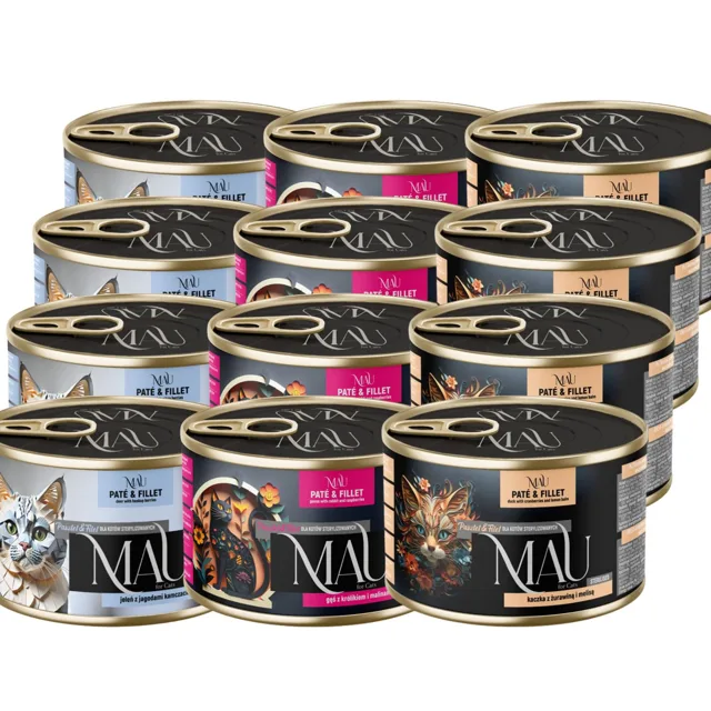 MAU Pate and Fillet Mix příchutí Kachna, husa a jelen 12x185 g mokré krmivo pro sterilizované kočky