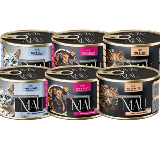 MAU Pate and Fillet Mix příchutí Kachna, husa a jelen 6x185 g mokré krmivo pro sterilizované kočky