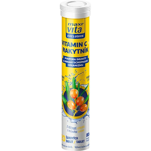 Maxi Vita Exclusive Vitamín C + Rakytník šumivé tablety pro podporu imunitního systému 20 tbl