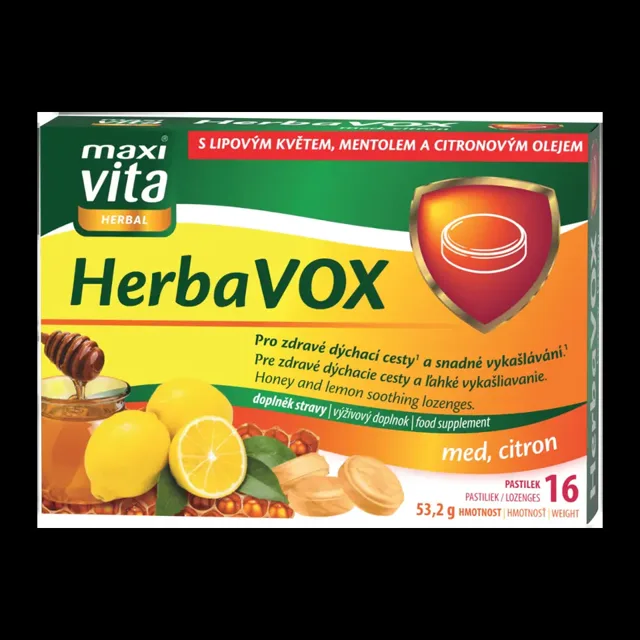 Maxi Vita HerbaVOX příchuť med & citron, doplněk stravy 16 ks