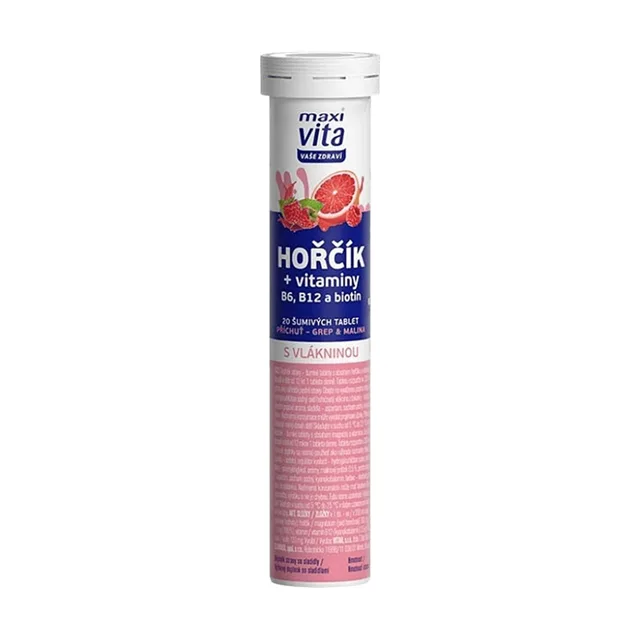 MAXI VITA Hořčík + vitaminy B6, B12 a biotin 20 šumivých tablet