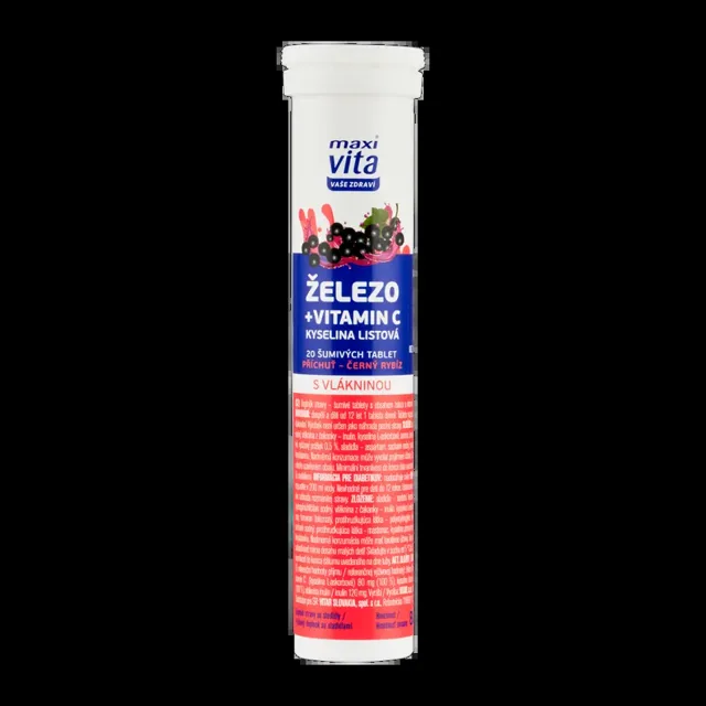 Maxi Vita Šumivé tablety Železo + Vitamín C, doplněk stravy 80 g