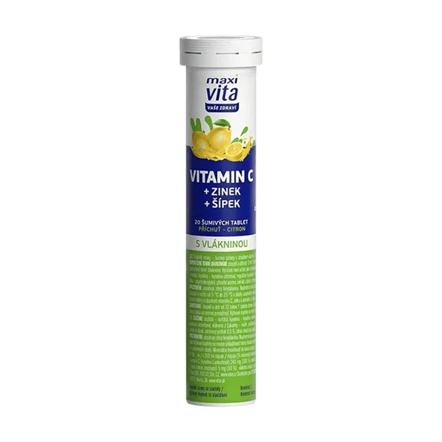 MAXI VITA Vitamin C + zinek a šípek 20 šumivých tablet
