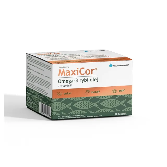 MAXICOR Omega 3 rybí olej + vitamín E 120 tobolek