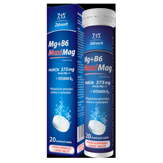 MaxiMag Hořčík 375mg+B6 20 šumivých tablet