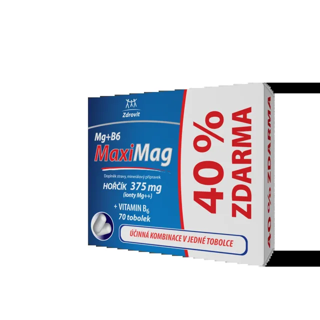 MaxiMag Hořčík 375mg+B6 40% ZDARMA 70 tobolek