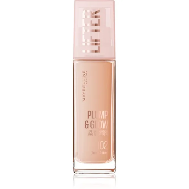 MAYBELLINE NEW YORK Lifter Plump & Glow rozjasňující make-up pro přirozený vzhled odstín 102 30 ml