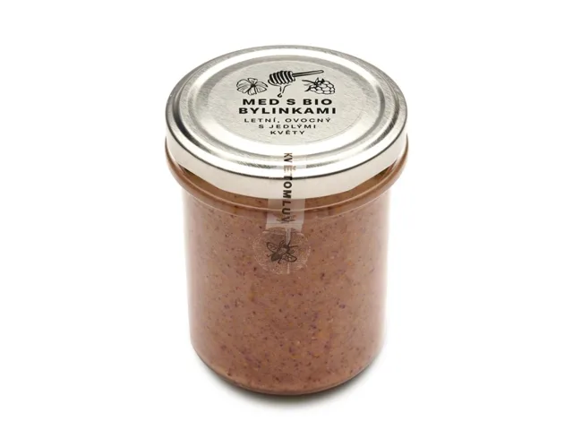 Med s bio bylinkami - letní, ovocný, s jedlými květy, 250 g