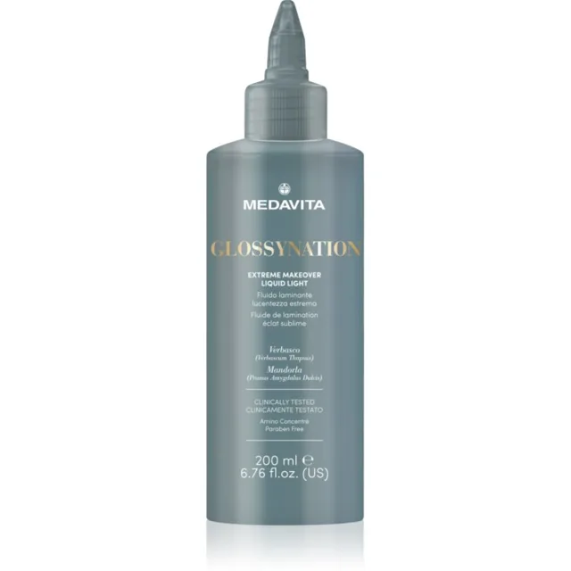 Medavita Glossynation Extreme Makeover Liquid Light hydratační hloubková péče pro rozzáření mdlých vlasů 200 ml