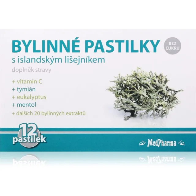 MedPharma Bylinné pastilky s islandským lišejníkem pastilky pro podporu zdraví dýchacích cest 12 ks