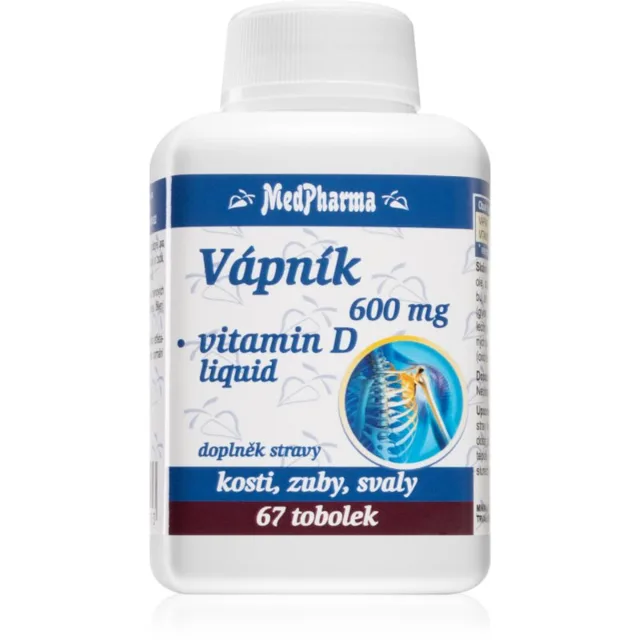 MedPharma Vápník 600 mg + vitamin D-liquid tobolky pro podporu zdraví kostí, kloubů a zubů 67 cps