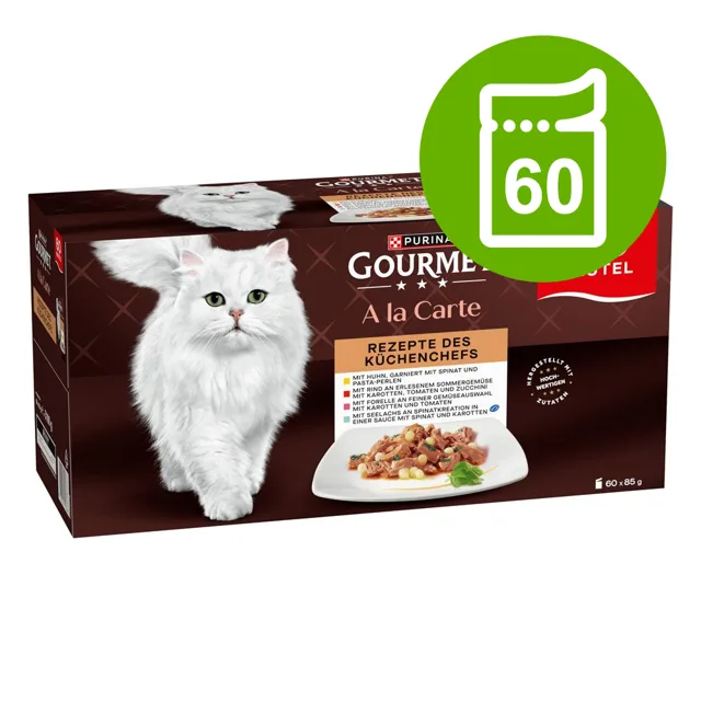 Megabalení Gourmet A la Carte kapsičky 60 x 85 g  - kuře, hovězí, pstruh, treska
