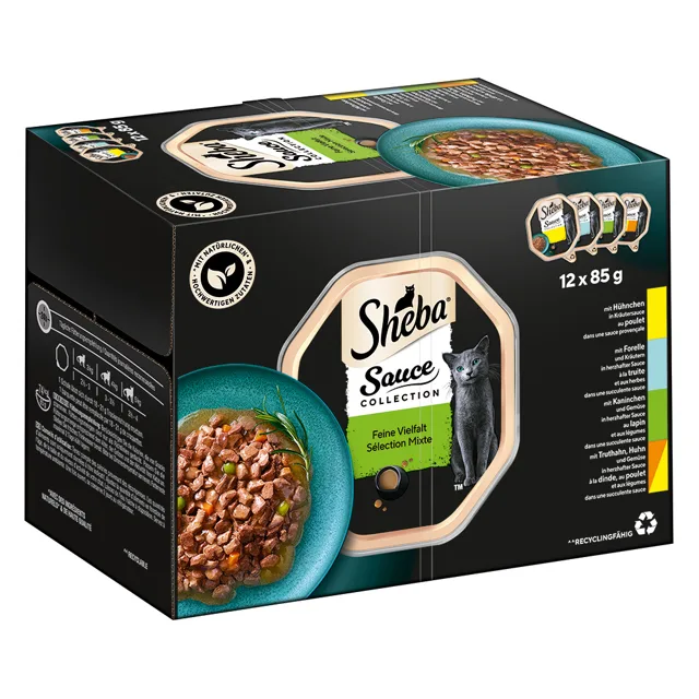 Megabalení Sheba variace mističek 2 x 12 ks (24 × 85 g) - Sauce Lover (losos; tuňák; kuřecí; kachna)