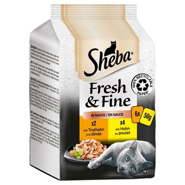 Megapack Sheba Fresh & Fine kapsičky 12 x 50 g - tuňák, losos a bílá ryba v želé
