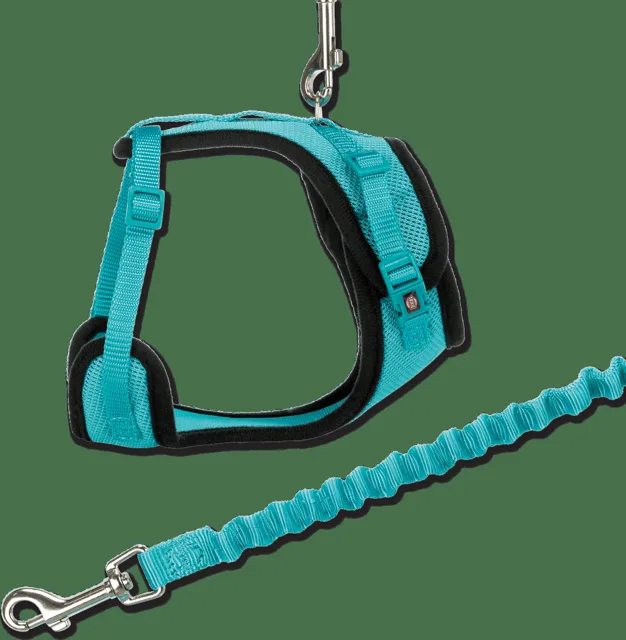 Měkký síťovaný Y-postroj Trixie s elastickým vodítkem pro kočku XL 39–60 cm