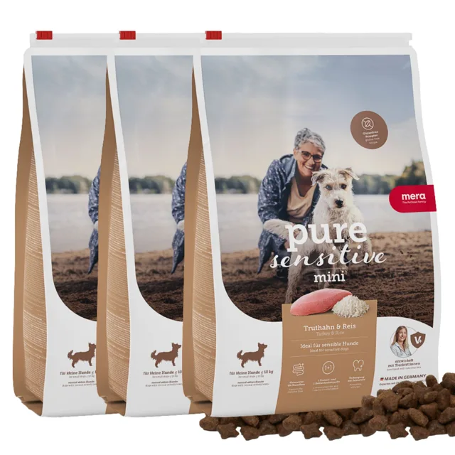 MERA Dog Pure Sensitive Adult Mini Turkey Rice 3x4 kg krůta s rýží granule pro citlivé psy malých plemen