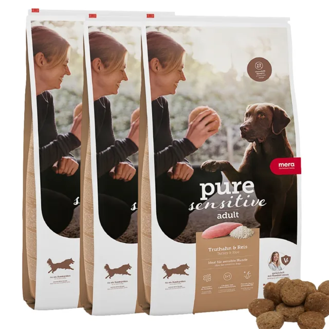 MERA Dog Pure Sensitive Adult Turkey Rice 3x4 kg krůta s rýží, suché krmivo pro citlivé psy