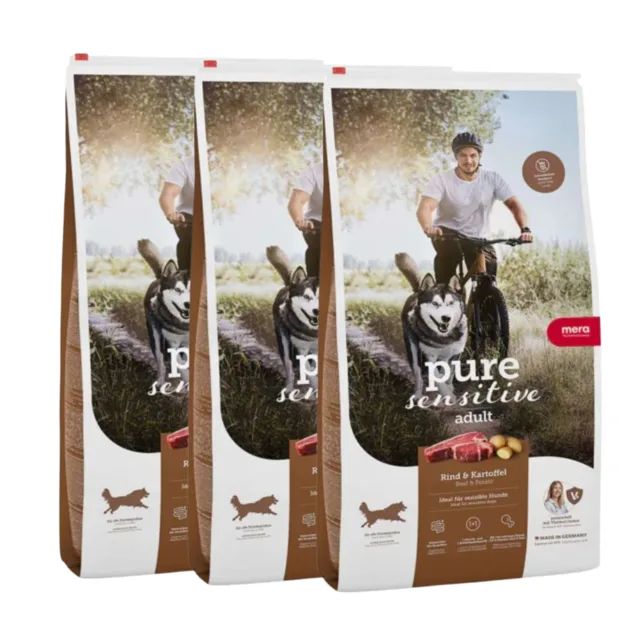 MERA Dog Pure Sensitive Fresh Meat Adult Beef Potato 3x4 kg hovězí maso a brambory, suché krmivo pro citlivé psy