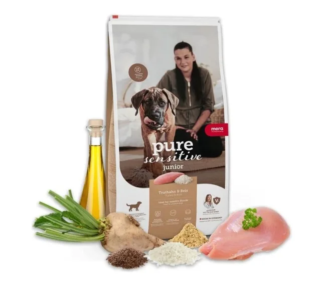 MERA Dog Pure Sensitive Junior Turkey Rice 4 kg krůta a rýže, krmivo pro citlivá štěňata