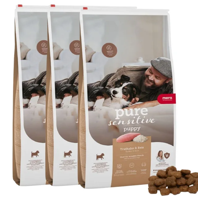 MERA Dog Pure Sensitive Puppy Turkey Rice 3x4 kg krůta s rýží, suché krmivo pro štěňata