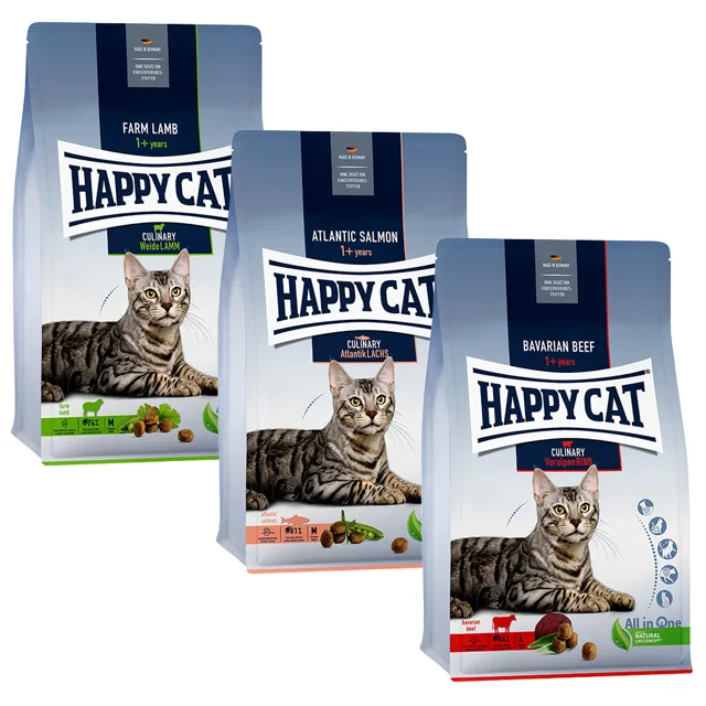 Míchané balení Happy Cat Culinary Adult - 3 x 1,3 kg hovězí, losos & jehněčí