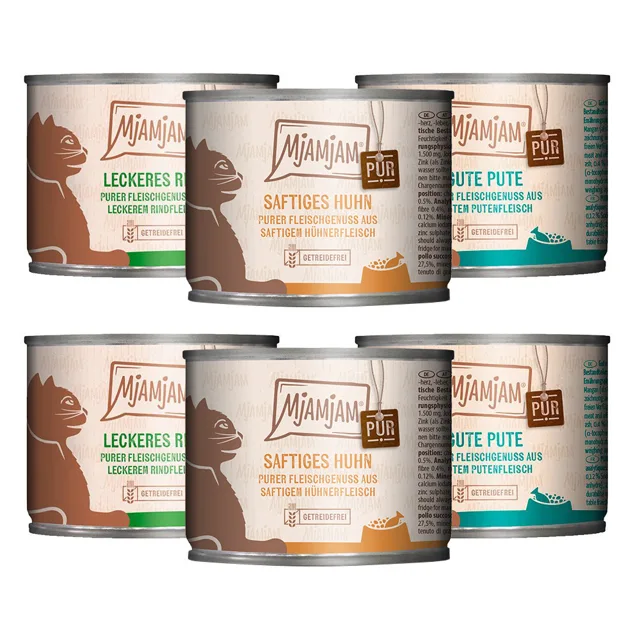Míchané balení MjAMjAM čistý masový požitek 6 x 200 g - mix (3 druhy)