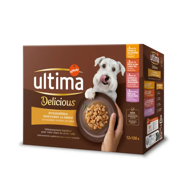Míchané balení Ultima Delicious kousky v omáčce (kuře, hovězí, losos, krůta) - Sparpaket: 24 x 100 g