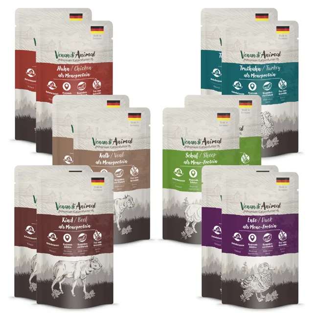 Míchané balení Venandi Animal Monoprotein 12 x 125 g - mix (6 druhů)