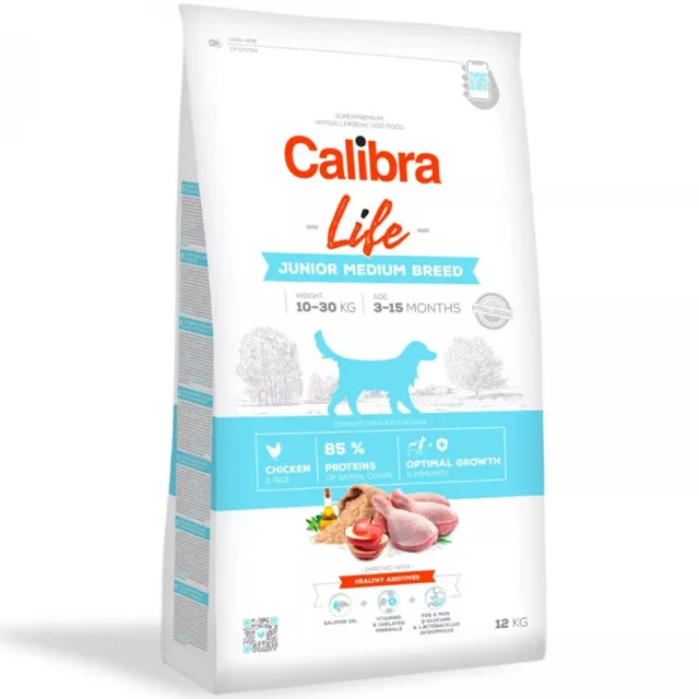 Minimální trvanlivost do 23.3. 2026: Calibra Dog Life Junior Medium Breed Chicken 12 kg | P59322