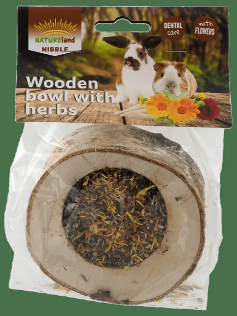 Miska Nature Land Nibble plněná bylinkami dřevěná 120g