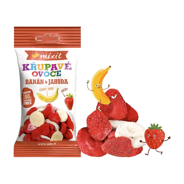 MIXIT Křupavé ovoce do kapsy banán a jahoda 23 g