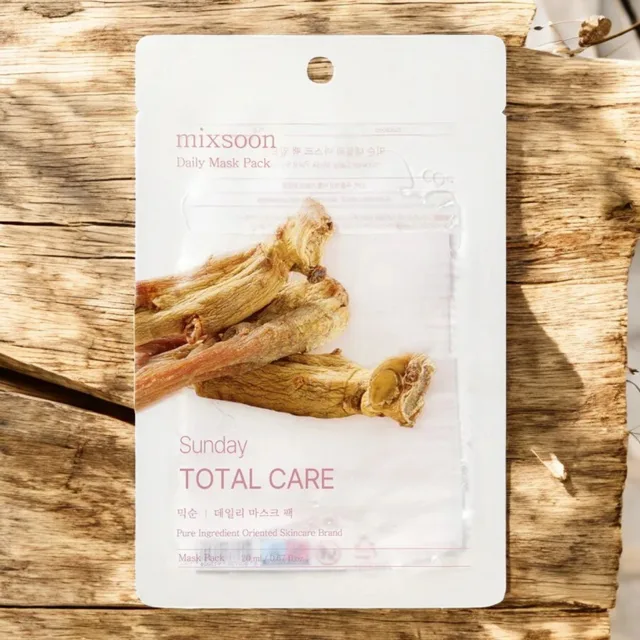 MIXSOON - Daily Mask Pack Sunday Total Care - Plátýnková maska s ženšenem a ektoinem pro obnovu a omlazení pleti - 20 ml