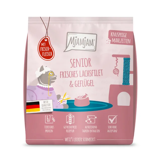 MjAMjAM křupavé krmivo senior losos a drůbež - 300 g