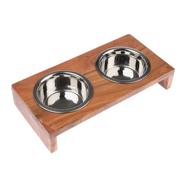 Modern Living dřevěný stojan na misky Nellore - 2 x 400 ml, Ø 13 cm