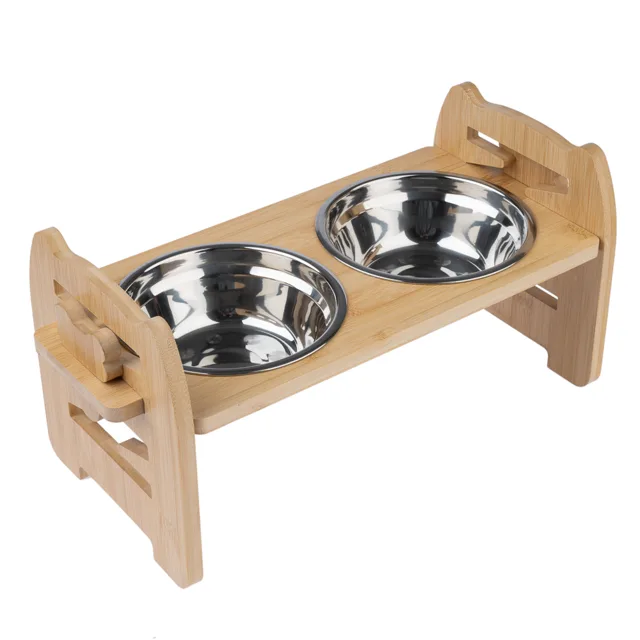 Modern Living dvojitá miska s bambusovým stojanem Ubud - 550 ml, D 42 x Š 19 x V 20 cm