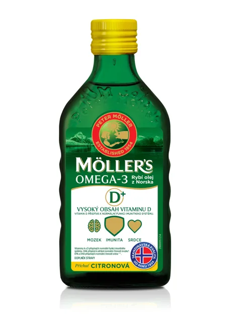 Möller's Omega 3 d+ olej citronová příchuť 250 ml