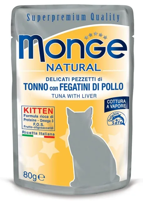 MONGE Buste kapsička s tuňákem a kuřecími játry pro koťata 80g
