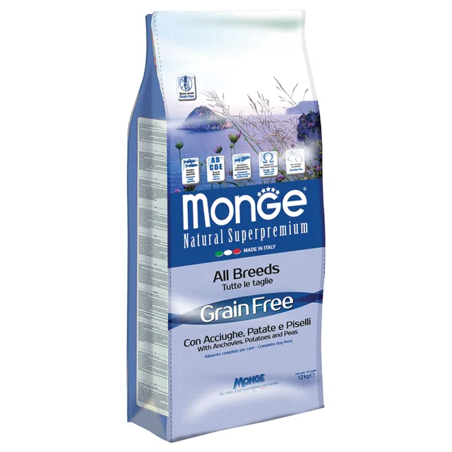 Monge BWild Grain Free All Breeds Adult Ančovičky, brambory a hrášek - 2 x 12 kg