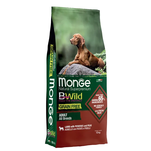 Monge Bwild Grain Free All Breeds Lamb with Potatoes and Peas - jehněčí s brambory a hráškem - 12 kg