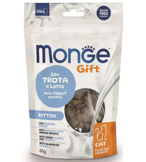 MONGE Gift Filled and Crunchy Kitten Pstruh s mlékem 60 g