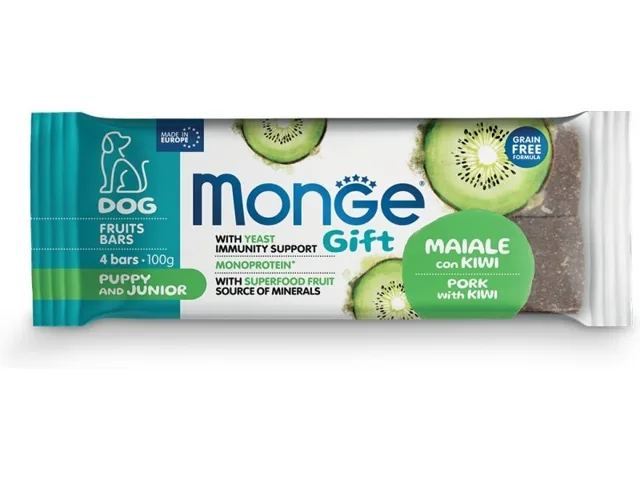 MONGE Gift Fruits Bars Puppy and Junior Vepřové maso s kiwi 100 g