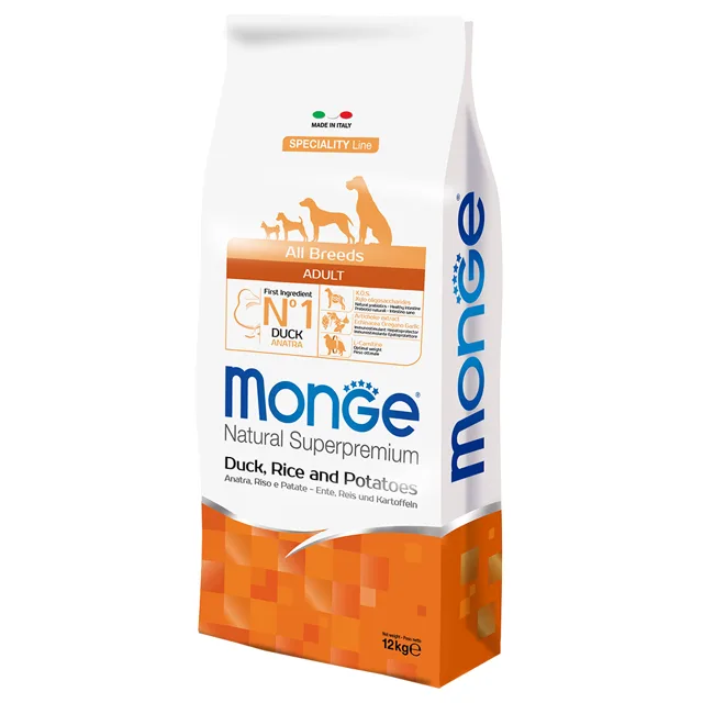 Monge Natural Superpremium All Breeds Adult Duck, Rice & Potato (kachna, rýže a brambory) - 2 x 12 kg